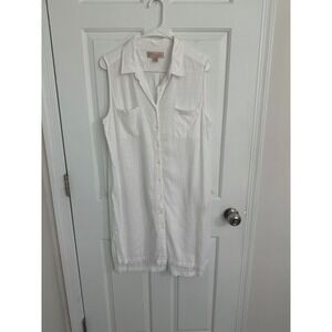 Philosophy Sleeveless Shirt Dress White‎ Button Down Rayon Linen Blend L/G